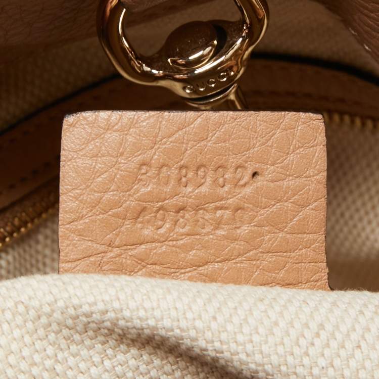 Pre Owned Gucci Brown/White Canvas and Leather Medium Soho Chain Tote