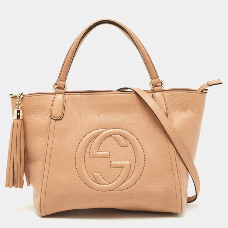ハンドバッグ GUCCI Woman Handbag Beige 815714HAAKF 2545 Gucci Leather Soho Top Handle Tote Handbag – ShopCGX