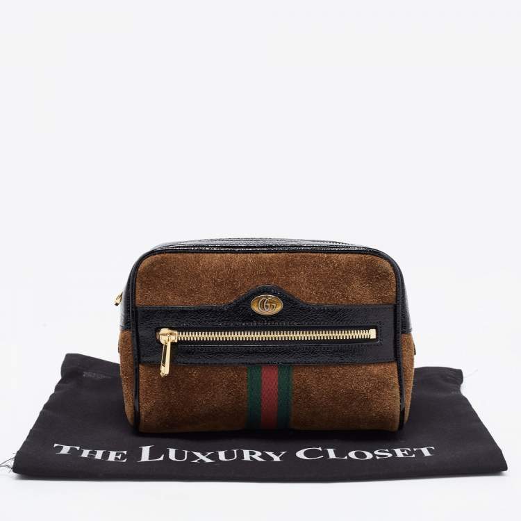 Pre Owned Gucci Brown Suede and Patent Leather GG Ophidia Belt Bag