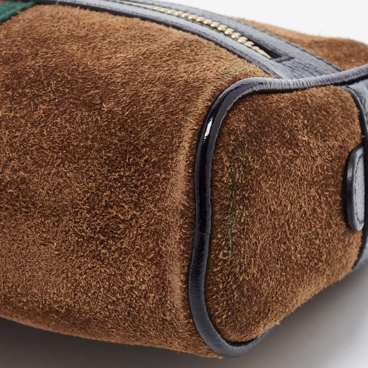 Pre Owned Gucci Brown Suede and Patent Leather GG Ophidia Belt Bag