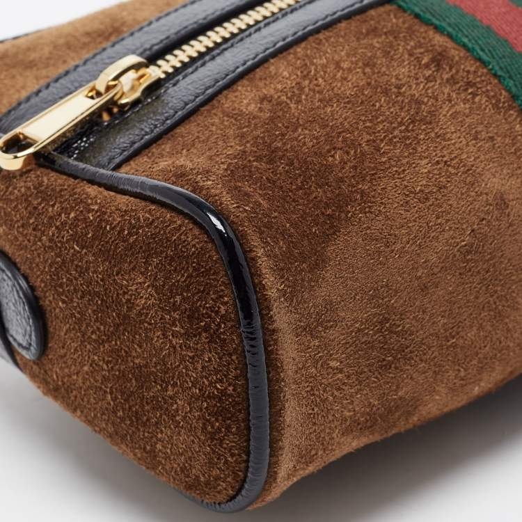 Pre Owned Gucci Brown Suede and Patent Leather GG Ophidia Belt Bag