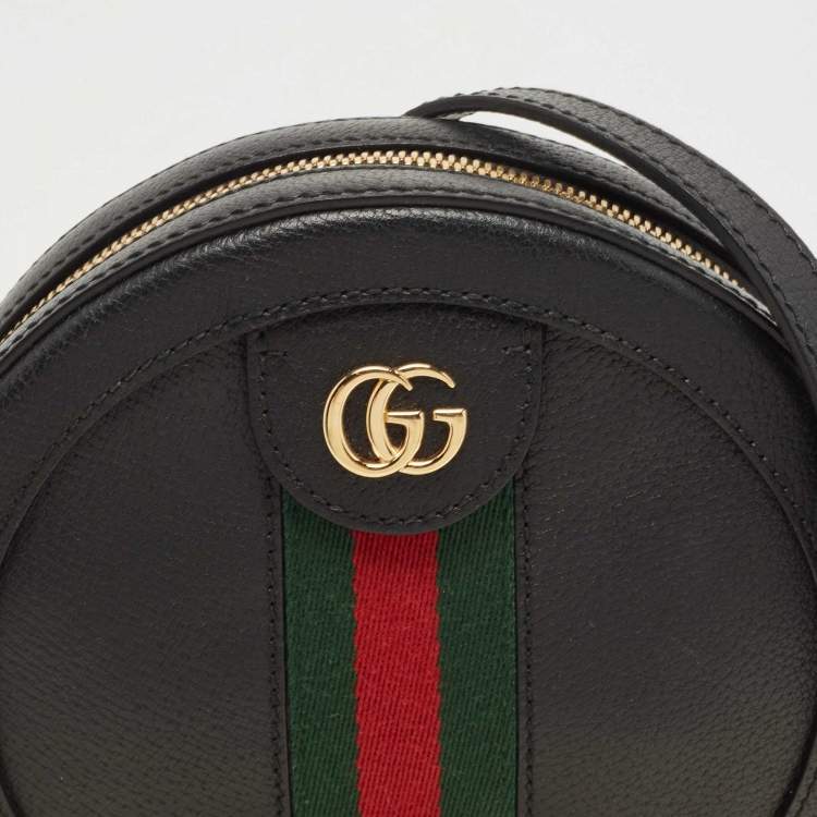 Pre Owned Gucci Black Leather Mini Ophidia Round Shoulder Bag