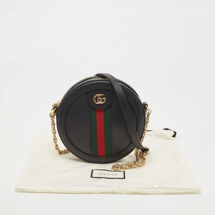Pre Owned Gucci Black Leather Mini Ophidia Round Shoulder Bag