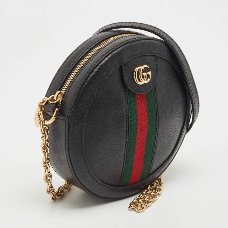 Pre Owned Gucci Black Leather Mini Ophidia Round Shoulder Bag