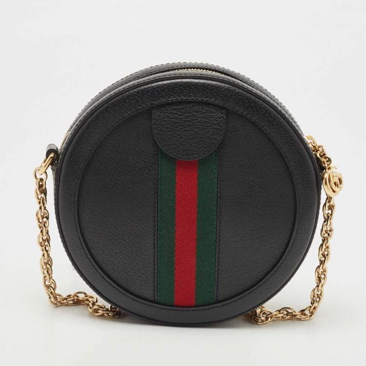 Pre Owned Gucci Black Leather Mini Ophidia Round Shoulder Bag