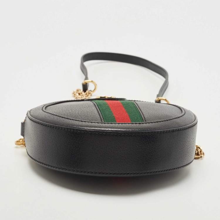 Pre Owned Gucci Black Leather Mini Ophidia Round Shoulder Bag