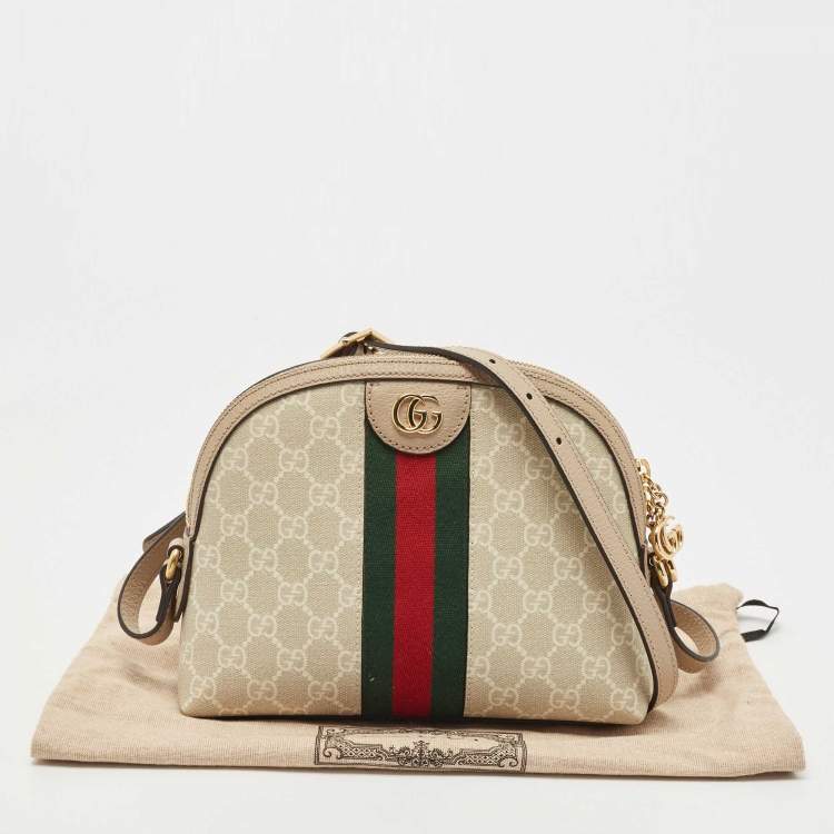 Pre Owned Gucci Beige GG Supreme Canvas and Leather Ophidia Shoulder Bag