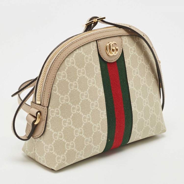 Pre Owned Gucci Beige GG Supreme Canvas and Leather Ophidia Shoulder Bag