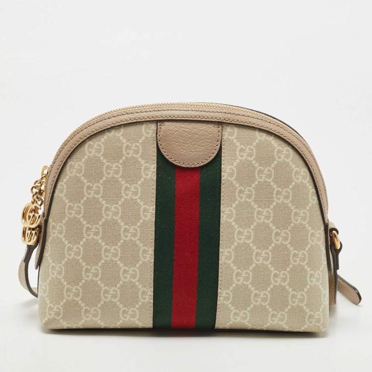Pre Owned Gucci Beige GG Supreme Canvas and Leather Ophidia Shoulder Bag