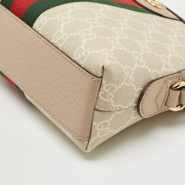 Pre Owned Gucci Beige GG Supreme Canvas and Leather Ophidia Shoulder Bag