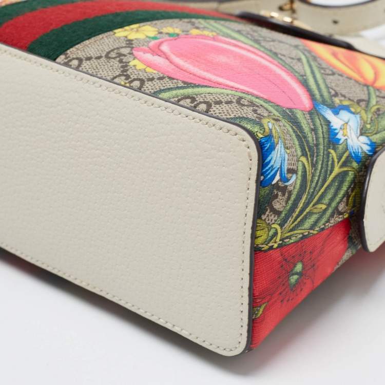 Pre Owned Gucci Multicolor GG Supreme Canvas and Leather Small Floral Ophidia Shoulder Bag