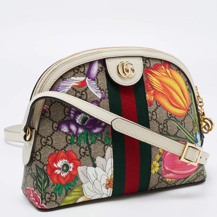 Pre Owned Gucci Multicolor GG Supreme Canvas and Leather Small Floral Ophidia Shoulder Bag