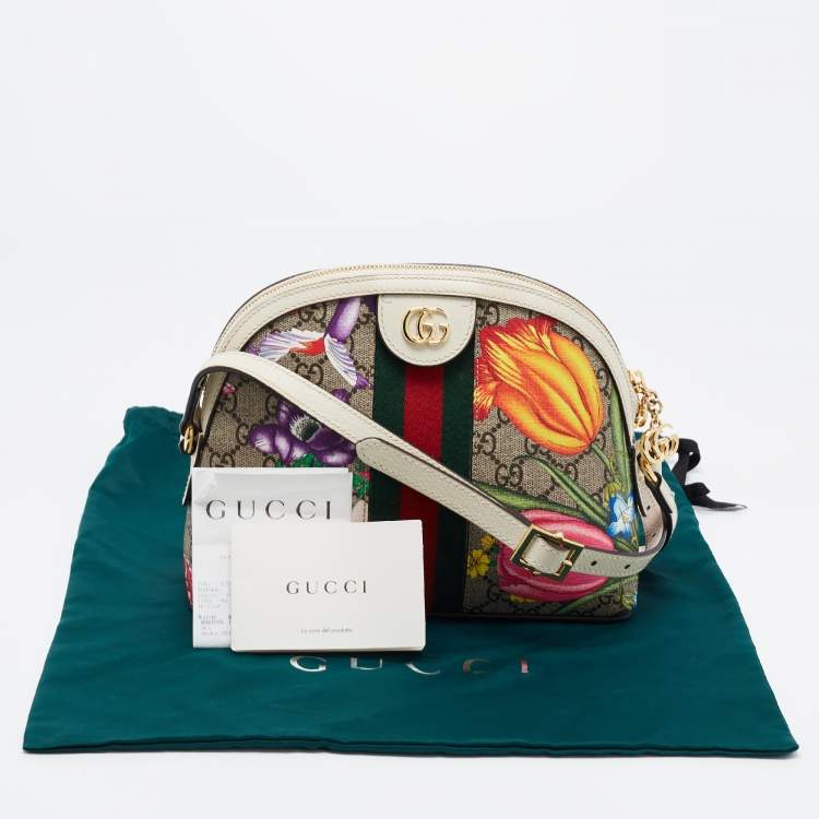 Pre Owned Gucci Multicolor GG Supreme Canvas and Leather Small Floral Ophidia Shoulder Bag