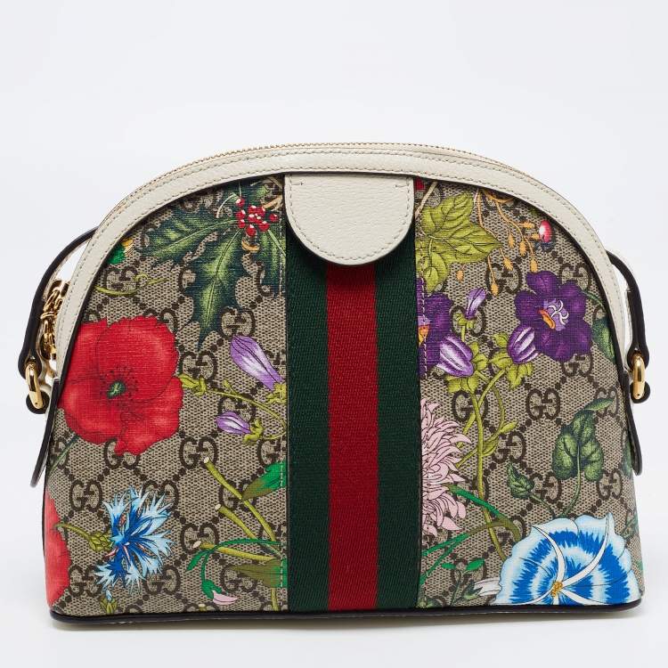 Pre Owned Gucci Multicolor GG Supreme Canvas and Leather Small Floral Ophidia Shoulder Bag
