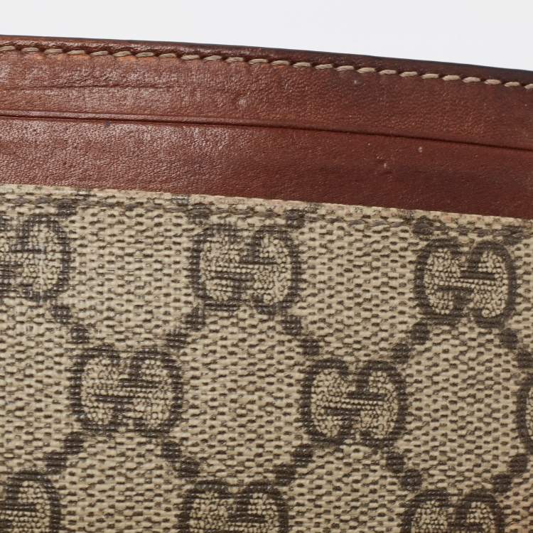 Pre Owned Gucci Brown/Beige GG Supreme Canvas and Leather Card Holder