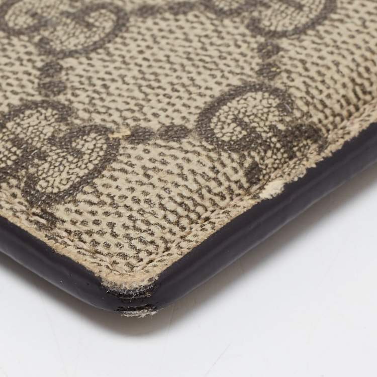 Pre Owned Gucci Brown/Beige GG Supreme Canvas and Leather Card Holder