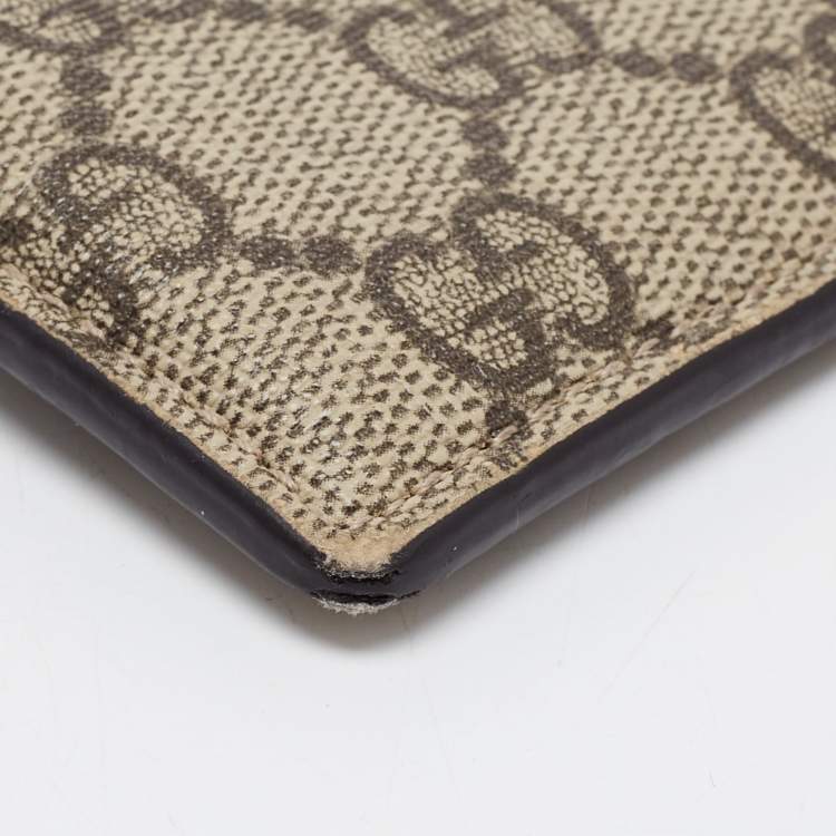 Pre Owned Gucci Brown/Beige GG Supreme Canvas and Leather Card Holder