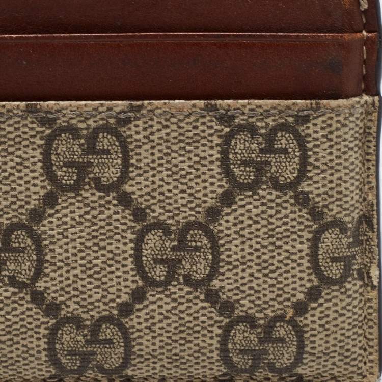 Pre Owned Gucci Brown/Beige GG Supreme Canvas and Leather Card Holder