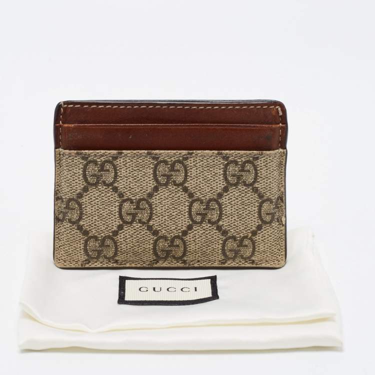 Pre Owned Gucci Brown/Beige GG Supreme Canvas and Leather Card Holder