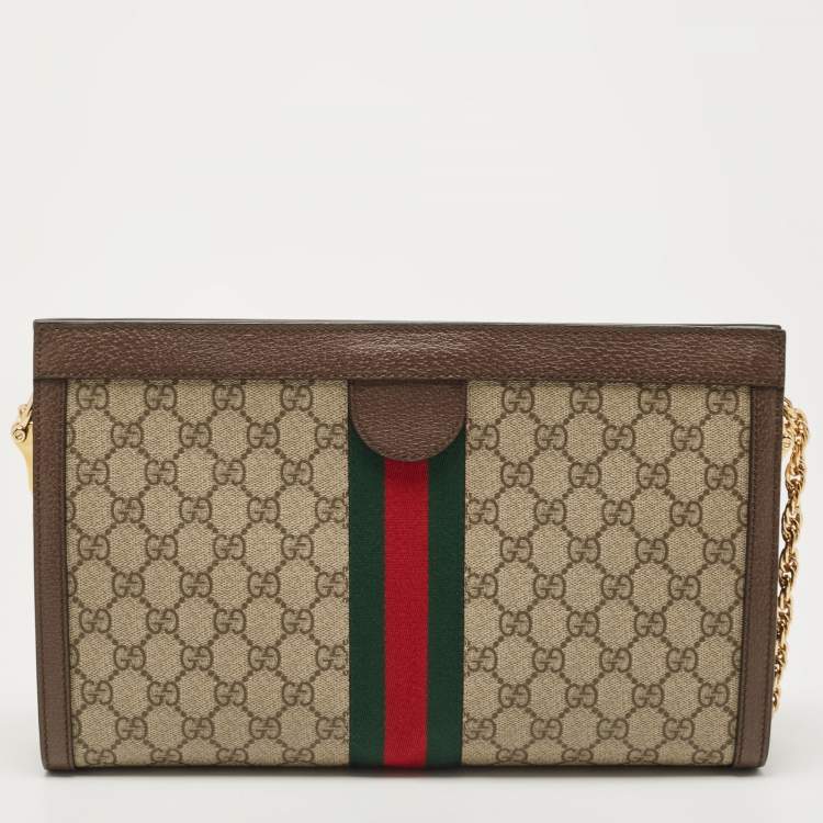 Pre Owned Gucci Beige/Brown GG Supreme Canvas And Leather Medium Ophidia Shoulder Bag