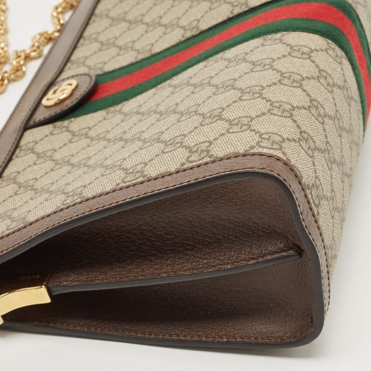 Pre Owned Gucci Beige/Brown GG Supreme Canvas And Leather Medium Ophidia Shoulder Bag