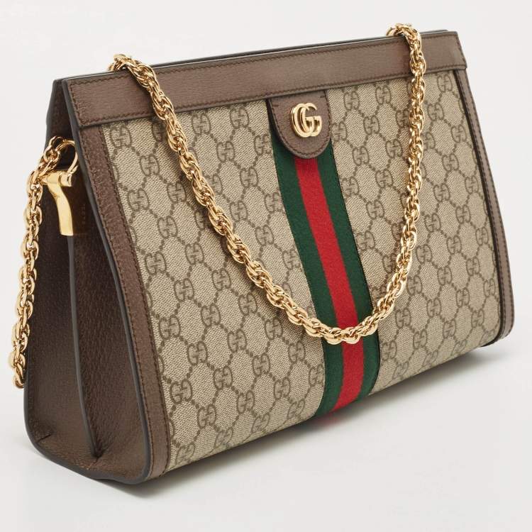 Pre Owned Gucci Beige/Brown GG Supreme Canvas And Leather Medium Ophidia Shoulder Bag