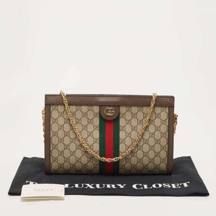 Pre Owned Gucci Beige/Brown GG Supreme Canvas And Leather Medium Ophidia Shoulder Bag