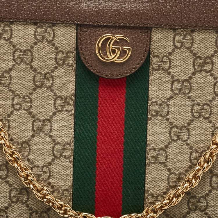 Pre Owned Gucci Beige/Brown GG Supreme Canvas And Leather Medium Ophidia Shoulder Bag