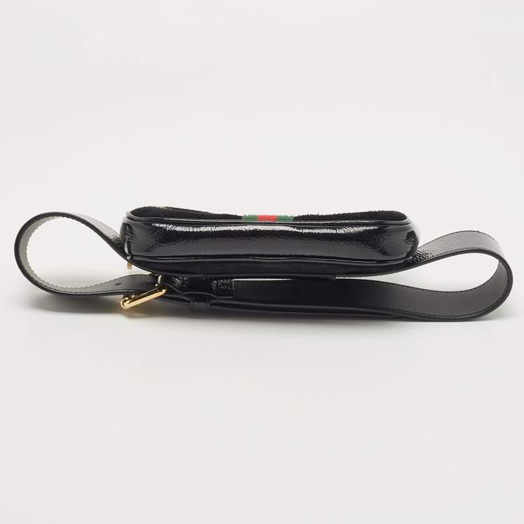 Pre Owned Gucci Black Suede And Patent Leather Ophidia Belt Bag