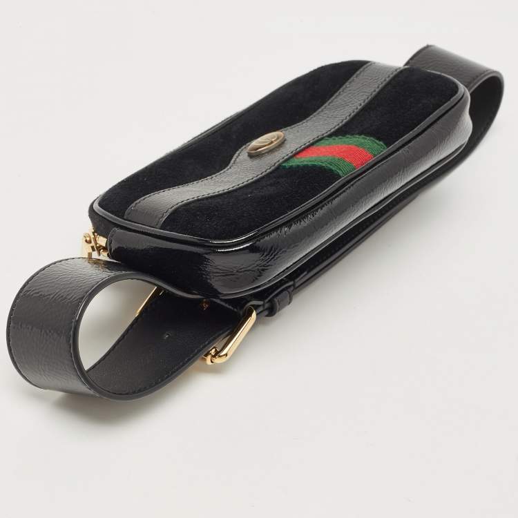 Pre Owned Gucci Black Suede And Patent Leather Ophidia Belt Bag