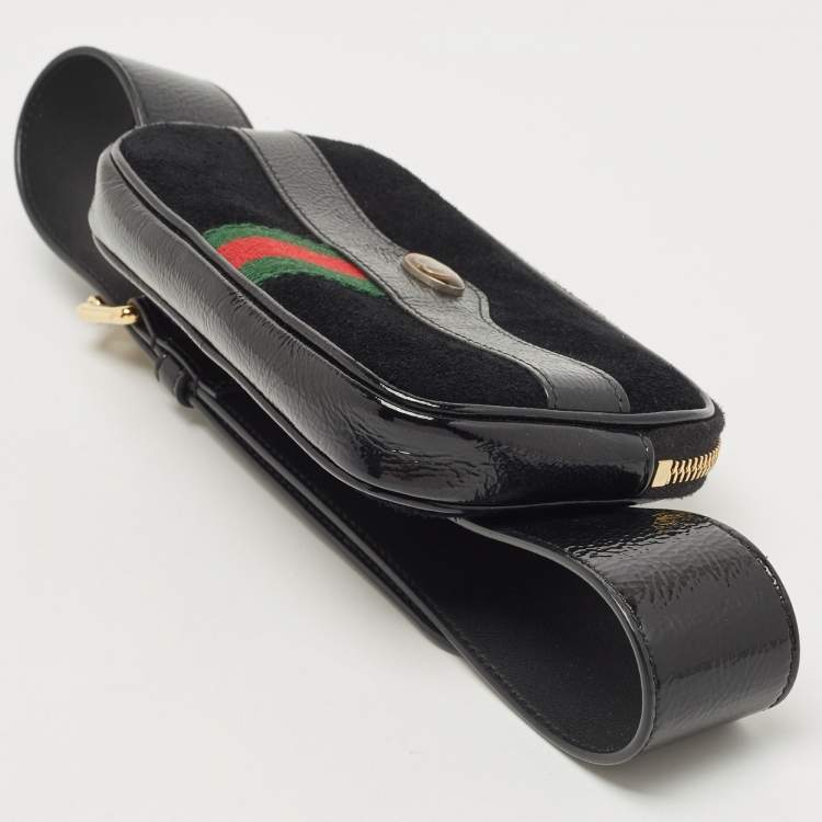 Pre Owned Gucci Black Suede And Patent Leather Ophidia Belt Bag
