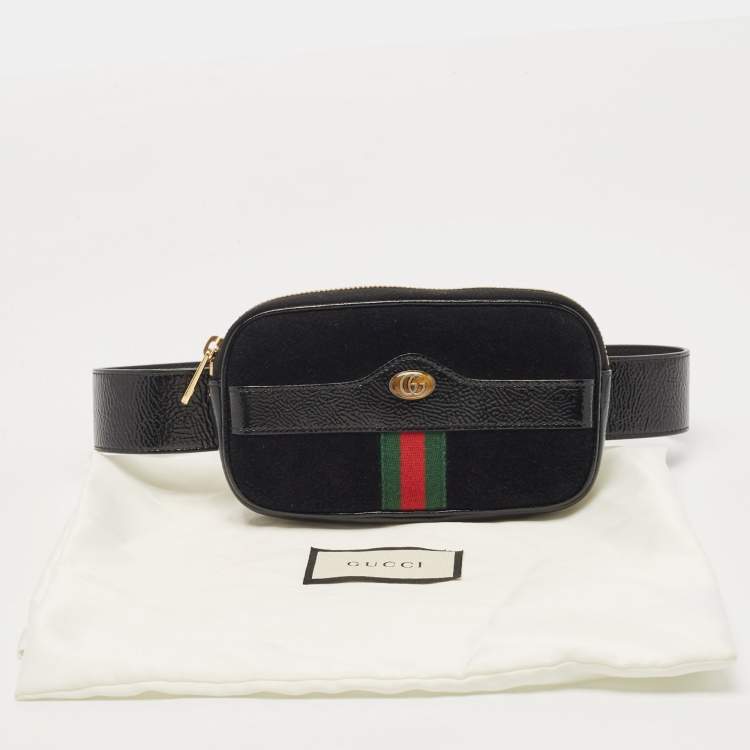 Pre Owned Gucci Black Suede And Patent Leather Ophidia Belt Bag