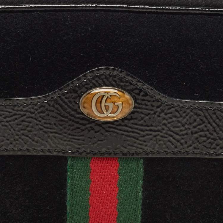 Pre Owned Gucci Black Suede And Patent Leather Ophidia Belt Bag