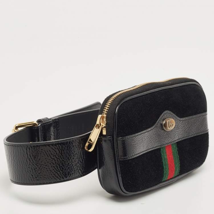 Pre Owned Gucci Black Suede And Patent Leather Ophidia Belt Bag