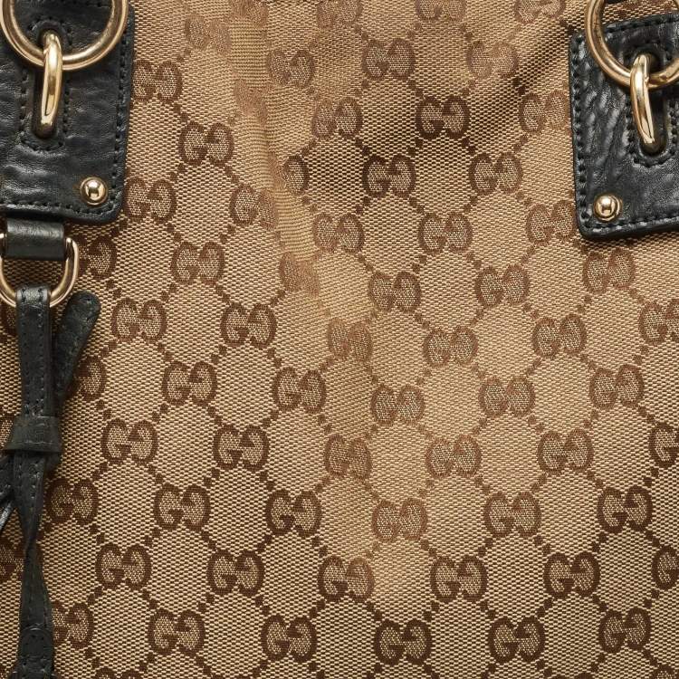 مملوكة مسبقًا Gucci Beige/Dark Green GG Canvas and Leather Large Charms Tote