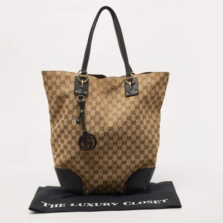 مملوكة مسبقًا Gucci Beige/Dark Green GG Canvas and Leather Large Charms Tote