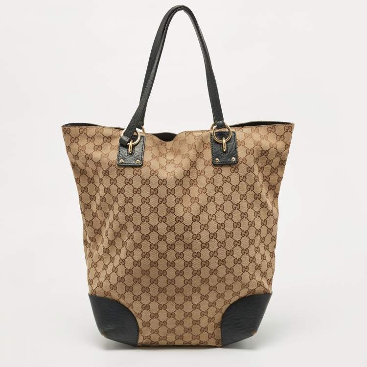 مملوكة مسبقًا Gucci Beige/Dark Green GG Canvas and Leather Large Charms Tote