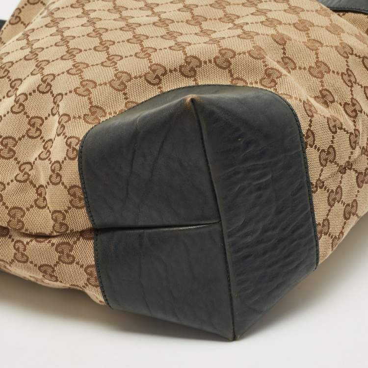 مملوكة مسبقًا Gucci Beige/Dark Green GG Canvas and Leather Large Charms Tote