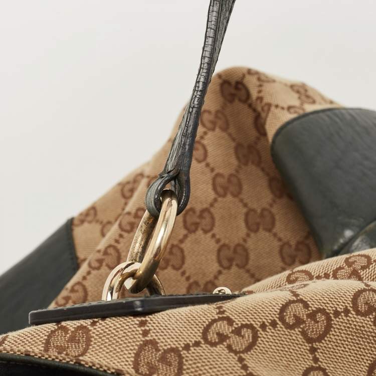 مملوكة مسبقًا Gucci Beige/Dark Green GG Canvas and Leather Large Charms Tote