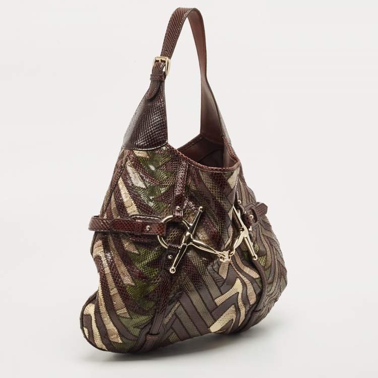 Pre Owned Gucci Brown/Multicolor Python Limited Edition 85th Anniversary Bridal Bit Hobo