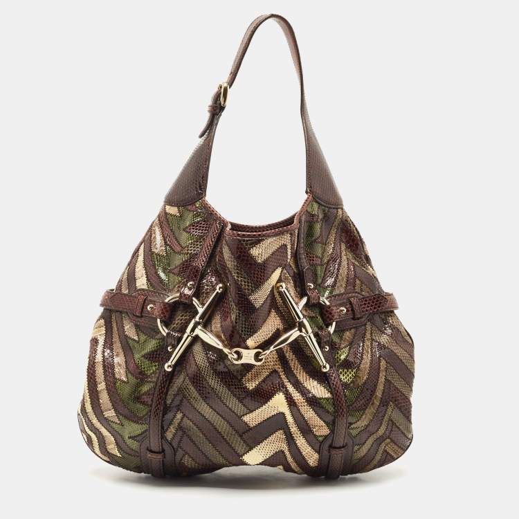 Pre Owned Gucci Brown/Multicolor Python Limited Edition 85th Anniversary Bridal Bit Hobo