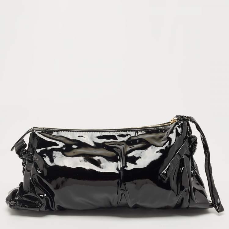 Pre Owned Gucci Black Patent Leather Large Hysteria Clutch