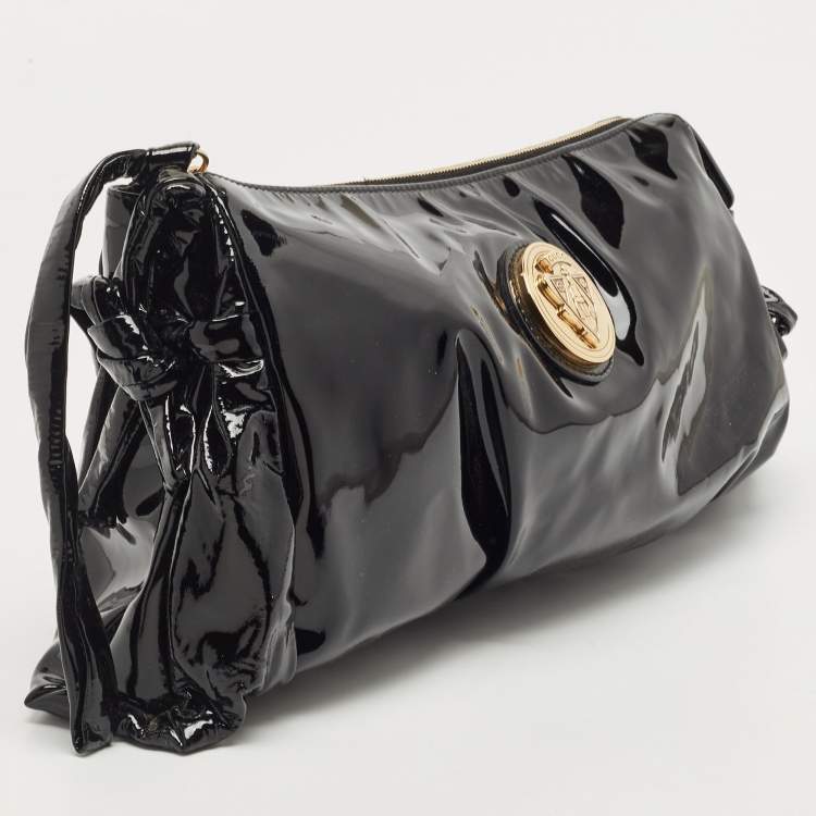 Pre Owned Gucci Black Patent Leather Large Hysteria Clutch