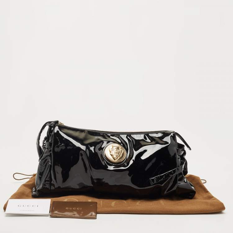 Pre Owned Gucci Black Patent Leather Large Hysteria Clutch