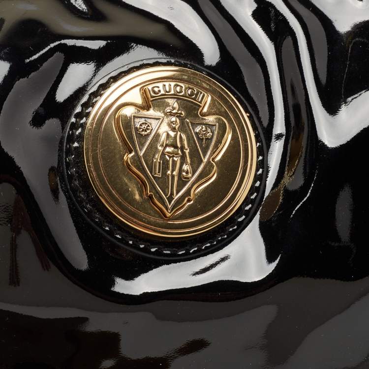 Pre Owned Gucci Black Patent Leather Large Hysteria Clutch