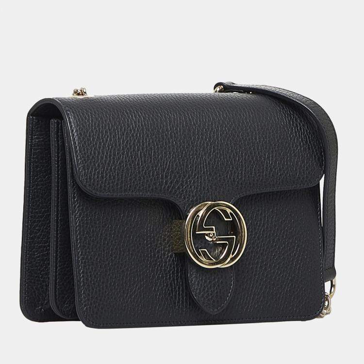 Gucci Black Dollar Calfskin Leather Interlocking G Chain Wallet