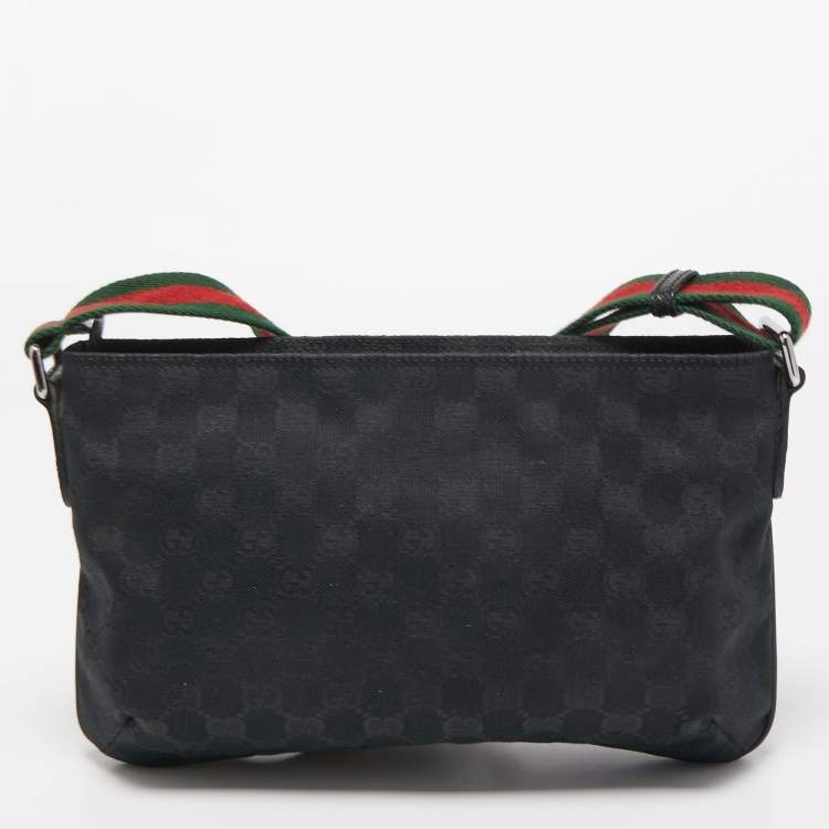 Pre Owned Gucci Black GG Canvas Web Crossbody Bag