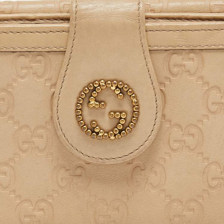 Pre Owned Gucci Beige Guccissima Leather Continental Wallet