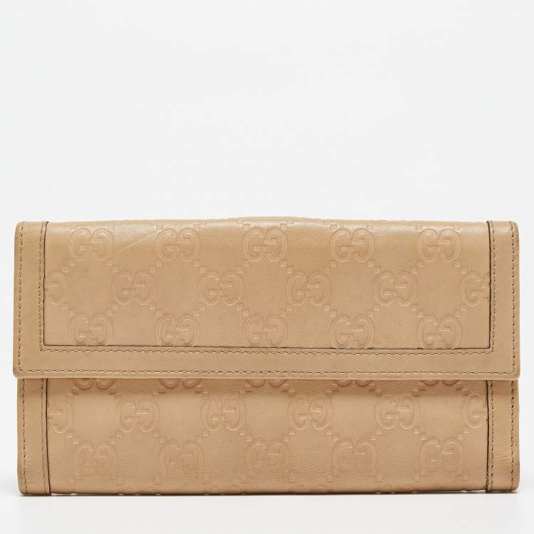 Pre Owned Gucci Beige Guccissima Leather Continental Wallet