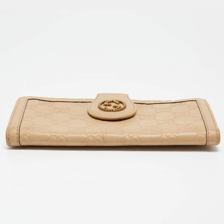 Pre Owned Gucci Beige Guccissima Leather Continental Wallet